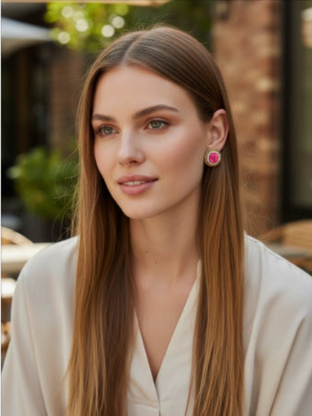 Hot Pink Druzy Statement Earrings Gold Plated Crystal Oversized Studs 18mm
